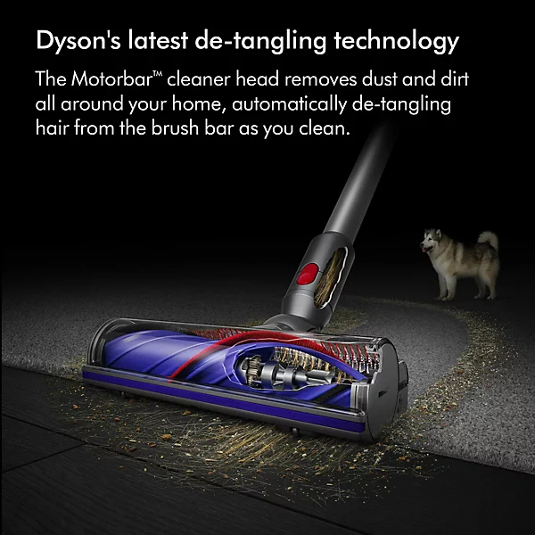 Close-up comparison of a Dyson brush roll with wrapped hair versus a Shark anti-hair-wrap brush roll